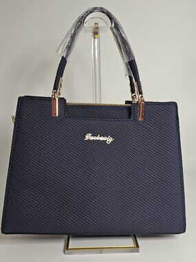 Darbaoly Navy Blue Textured Top Handle Satchel Crossbody Handbag